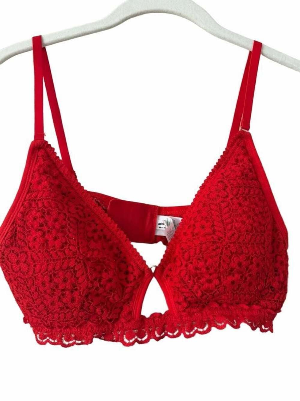 Romantic Aerie Real Good Red Lace Padded Triangle Bralette Size L